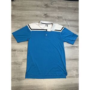 Footjoy Shirt Mens  Large‎ Black White Blue Striped Polo Stretch Golf